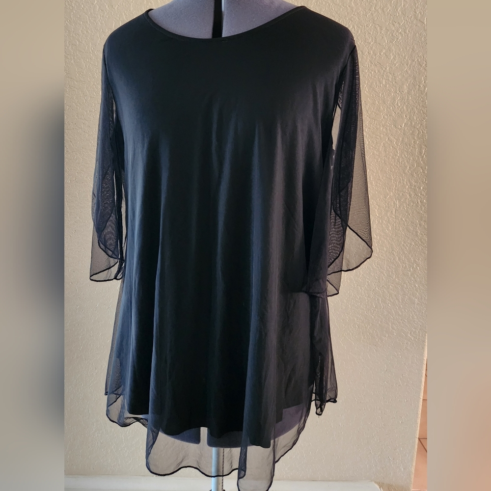 Elegant Black Sheer Sleeve Top